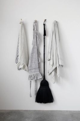 Creative Co-Op 32"l X 28"w Woven Cotton Striped Apron With Ruffle, Black And White, Black