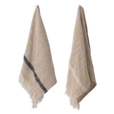 Woven Cotton Striped Tea Towels (Taupe Black & Cream Color)