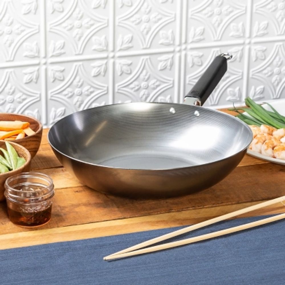 Ashley Joyce Chen Joyce Chen Professional Series 12-Inch Carbon Steel Stir  Fry Pan with Phenolic Handle, Silver