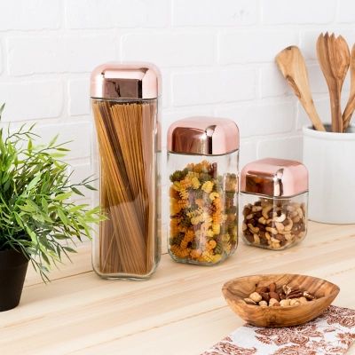 Honey-Can-Do Square Storage Jar Set (3 Piece), Rose Gold
