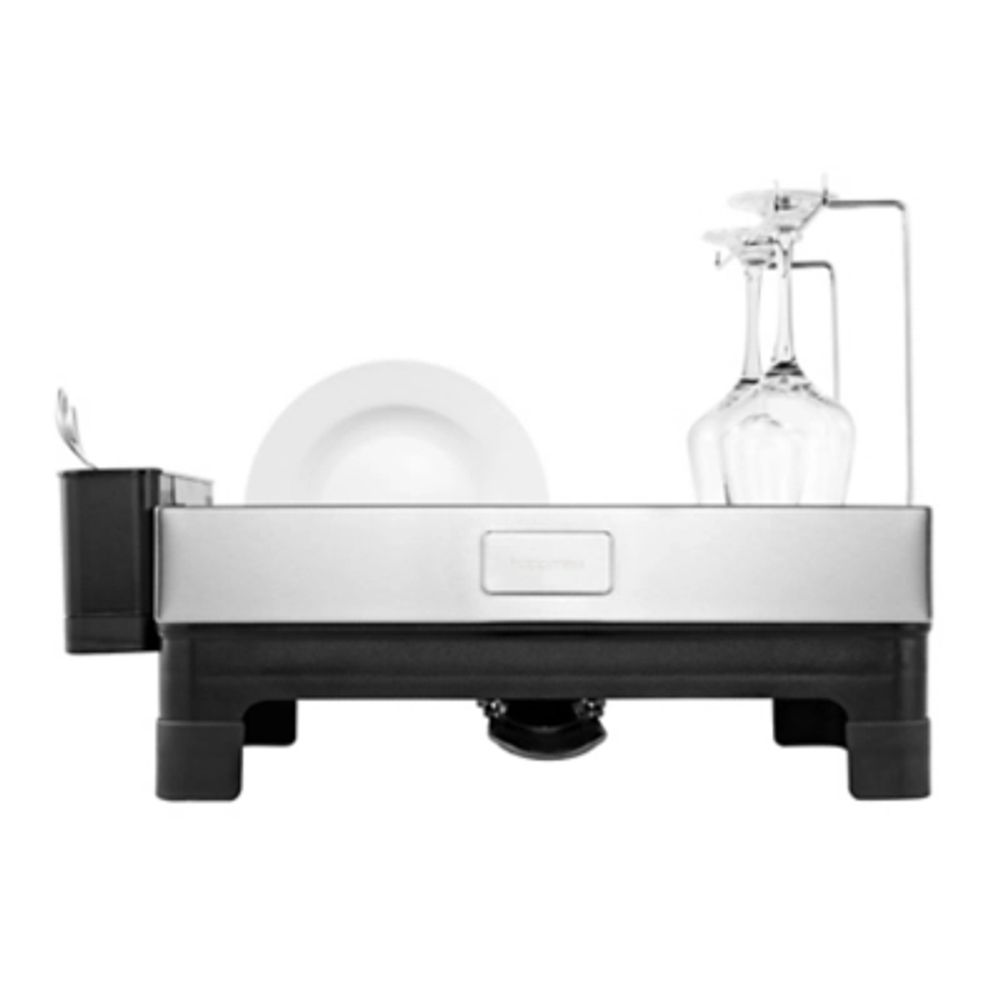 happimess Simple 20.5 in. Stainless Steel/White with Swivel Spout Tray and Wine Glass Holder, Dish Rack