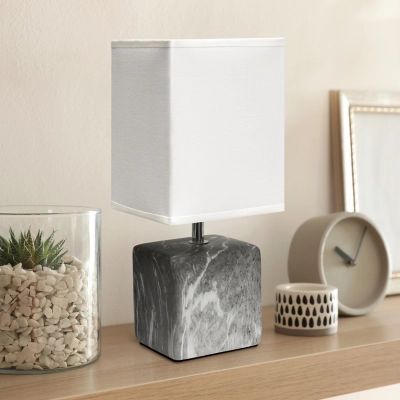 Simple Designs Petite Marbled Ceramic Table Lamp with Fabric Shade