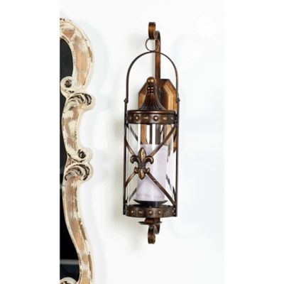 Bayberry Lane Brown Glass Traditional Candle Wall Sconce, 20 x 7 x 6, Brown