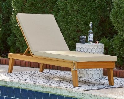 Byron Bay Chaise Lounge with Cushion, Light Brown