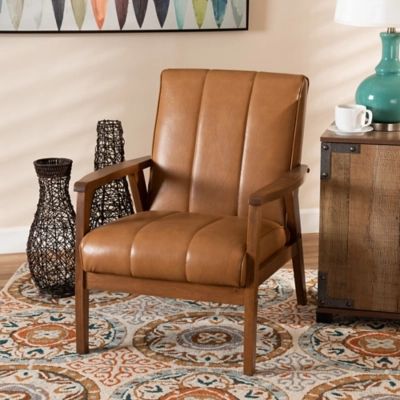 Nikko Tan Faux Leather Upholstered and Walnut Brown Finished Wood Lounge Chair Leather, Brown