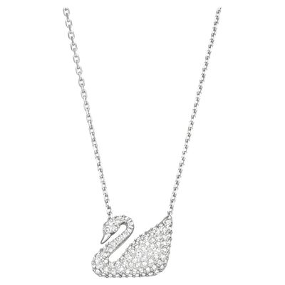 Swarovski Swan necklace, Swan, White, Rhodium plated