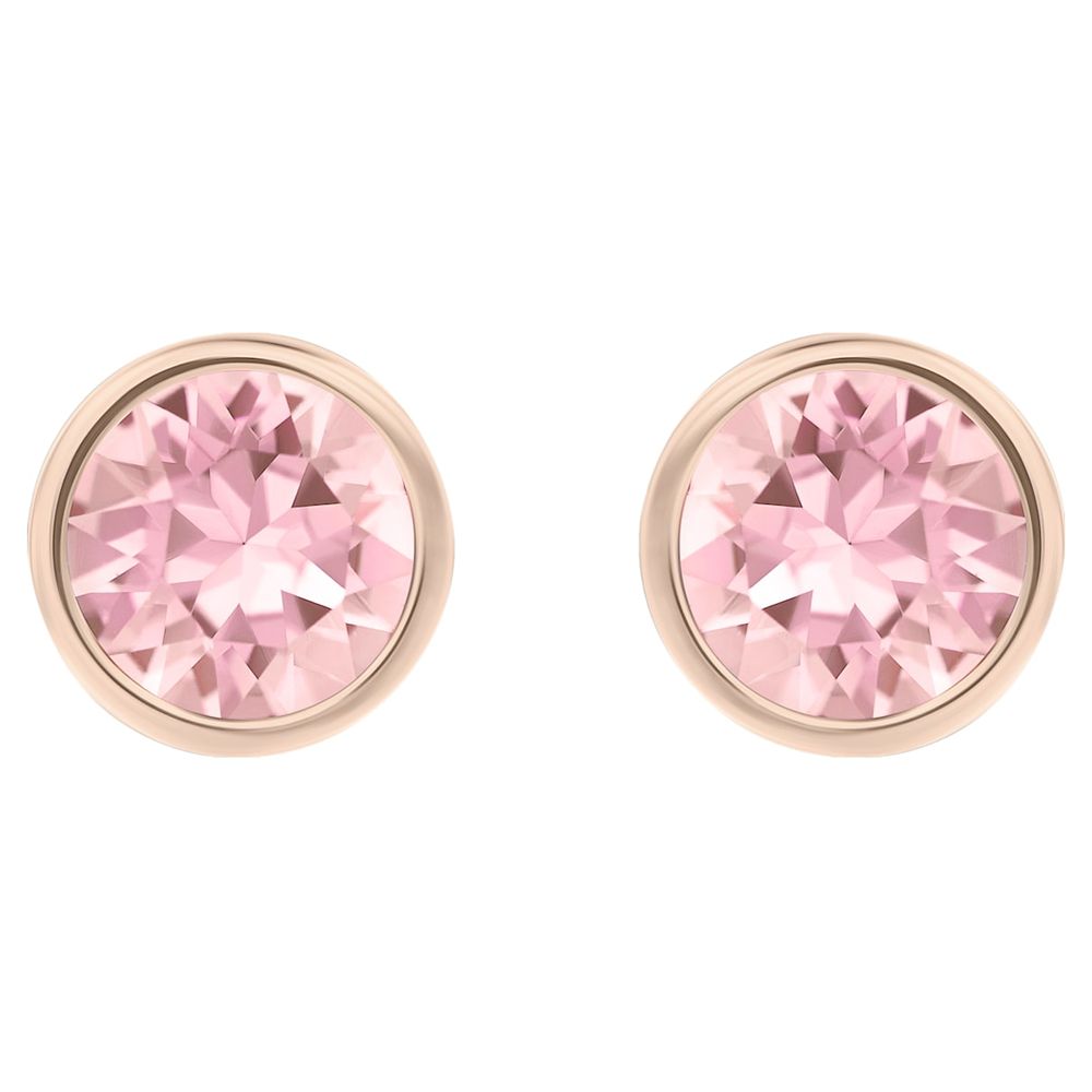 Swarovski Solitaire pierced earrings, Pink, Rose-gold tone plated