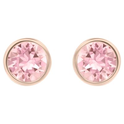Swarovski Solitaire pierced earrings, Pink, Rose-gold tone plated