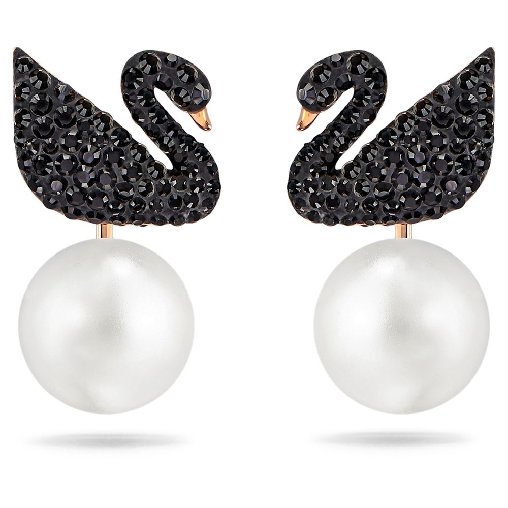 Swarovski Iconic Swan Pierced Earring Jackets, Black, Rose-gold tone plated  | Mall of America®