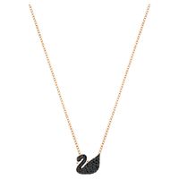 Swarovski Iconic Swan pendant, Swan, Small, Black, Rose gold-tone plated