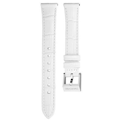 Swarovski 14mm Watch strap, Leather with stitching, White, Stainless Steel