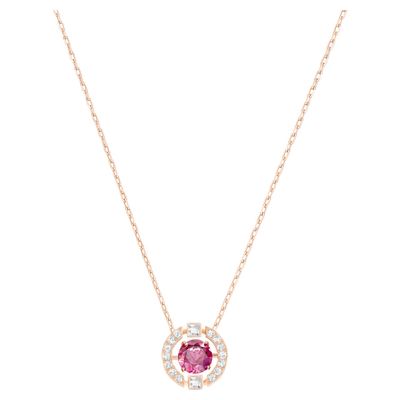 Swarovski Sparkling Dance necklace, Round, Red, Rose gold-tone plated