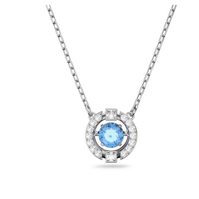 Swarovski Sparkling Dance necklace, Round, Blue, Rhodium plated