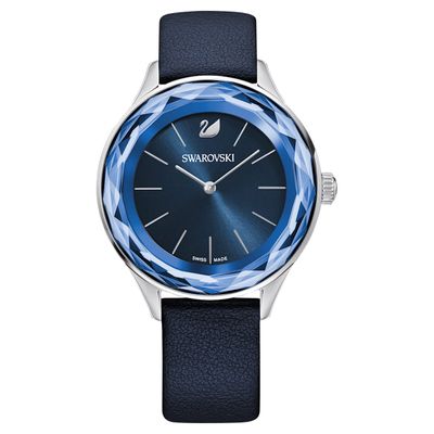 Swarovski Octea Nova Watch, Leather strap, Blue, Stainless steel