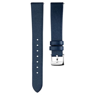 Swarovski 16mm Watch strap, Leather, Blue, Stainless Steel