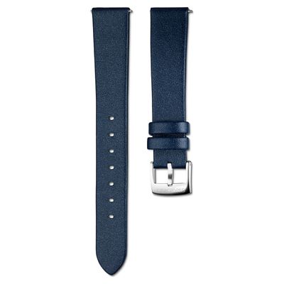 Swarovski 16mm Watch strap, Leather, Blue, Stainless Steel