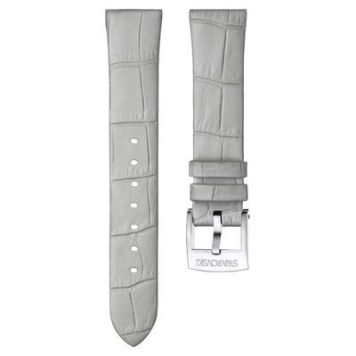 Swarovski 18mm Watch strap, Leather, Gray, Stainless Steel