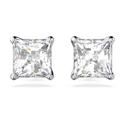 Swarovski Attract stud earrings, Square cut crystal, White, Rhodium plated