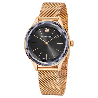 Swarovski Octea Nova watch, Milanese strap, Black, Rose-gold tone PVD