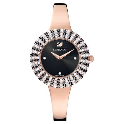 Swarovski Crystal Rose watch, Metal bracelet, Black, Rose-gold tone PVD
