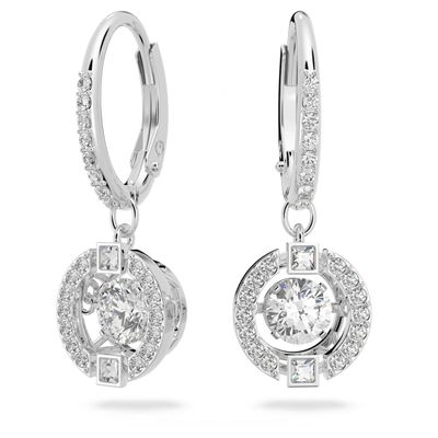 Swarovski Sparkling Dance earrings, Round, White, Rhodium plated