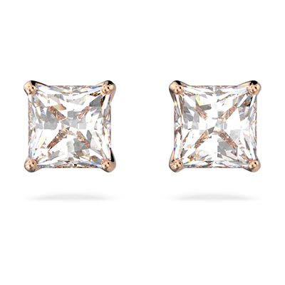 Swarovski Attract stud earrings, Square cut crystal, Small, White