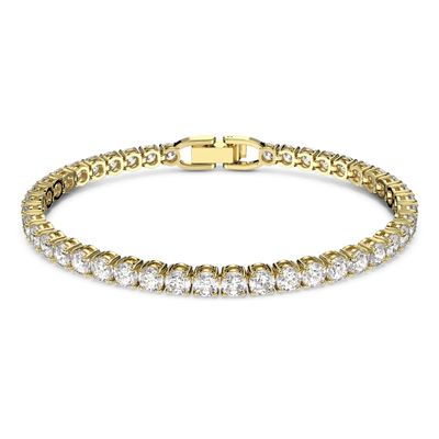Swarovski Tennis Deluxe bracelet, Round, White, Gold-tone plated