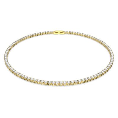 Swarovski Tennis Deluxe necklace, Round, White, Gold-tone plated