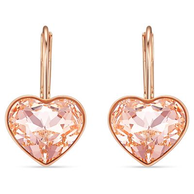 Swarovski Bella earrings, Heart, Pink, Rose gold-tone plated