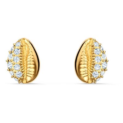 Swarovski Shell Stud Pierced Earrings, White, Gold-tone plated
