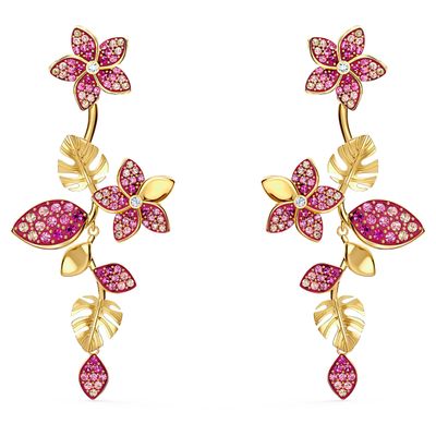 Swarovski Tropical Flower Pierced Earrings, Pink, Gold-tone plated