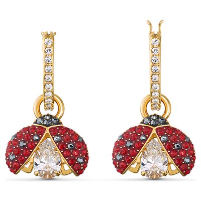 Swarovski Sparkling Dance Ladybug Pierced Earrings, Red, Gold-tone plated