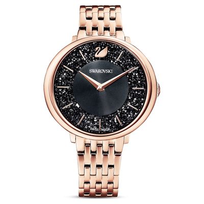 Swarovski Crystalline Chic watch, Metal bracelet, Black, Rose-gold tone PVD