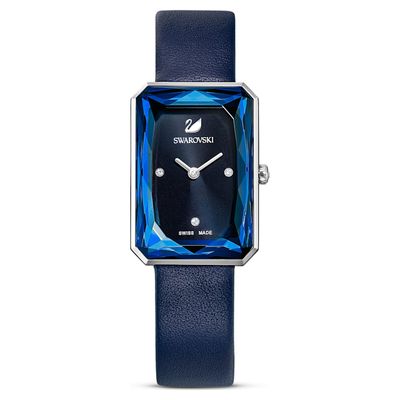 Swarovski Uptown watch, Leather strap, Blue, Stainless steel
