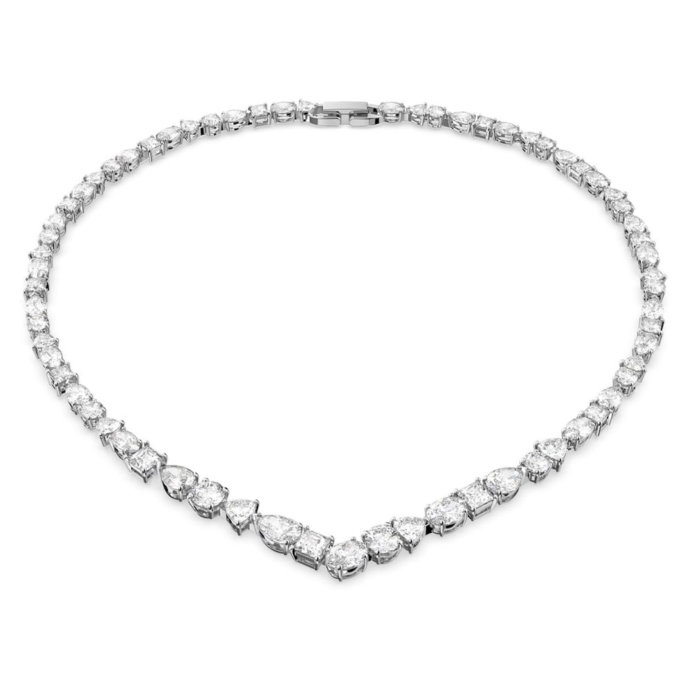 Swarovski Tennis Deluxe Mixed V Necklace, White, Rhodium plated