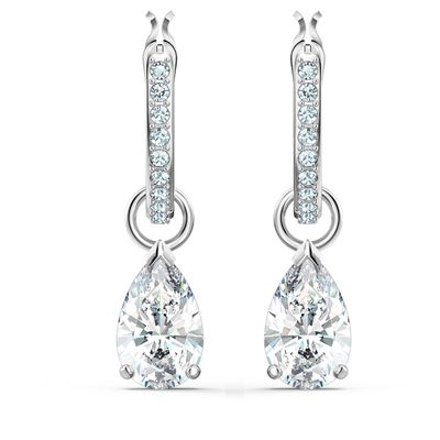 Swarovski Attract Pear Mini Hoop Pierced Earrings, White, Rhodium plated