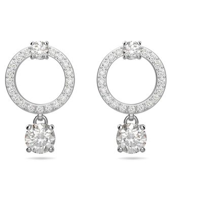 Swarovski Attract earrings, Circular, White, Rhodium plated