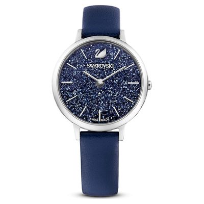 Swarovski Crystalline Joy watch, Leather strap, Blue, Stainless steel