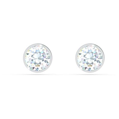 Swarovski Tennis stud earrings, Round, White, Rhodium plated