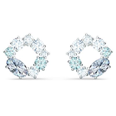 Swarovski Attract stud earrings, Circular, Blue, Rhodium plated
