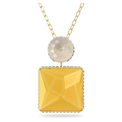 Swarovski Orbita necklace, Square cut crystal, Multicolored, Gold-tone plated