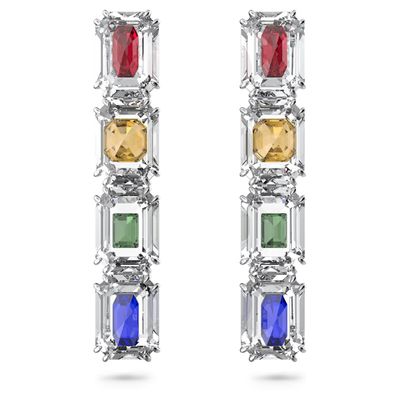Swarovski Chroma clip earrings, Oversized crystals, Multicolored, Rhodium plated