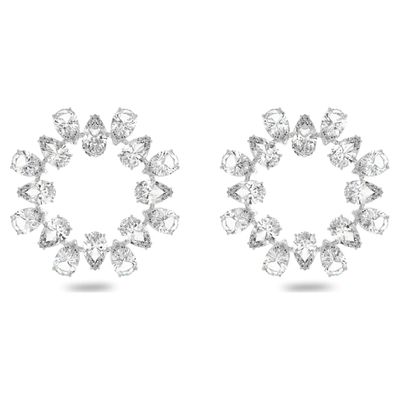 Swarovski Millenia earrings, Circle, Pear cut crystals, White, Rhodium plated