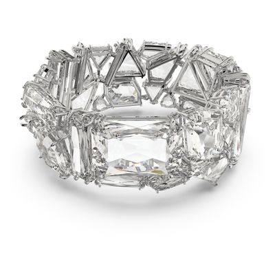 Swarovski Mesmera bracelet, Oversized crystals, White, Rhodium plated