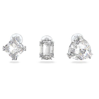 Swarovski Millenia clip earring, Single, Set (3), White, Rhodium plated