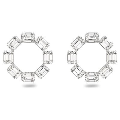 Swarovski Millenia earrings, Circle, Octagon cut crystals, White, Rhodium plated