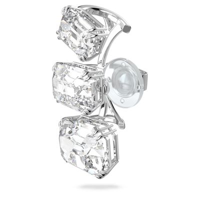 Swarovski Millenia ear cuff, Single, Graduated crystals, White, Rhodium plated