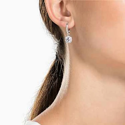 Una Angelic drop earrings, Round cut, White, Rhodium plated by SWAROVSKI