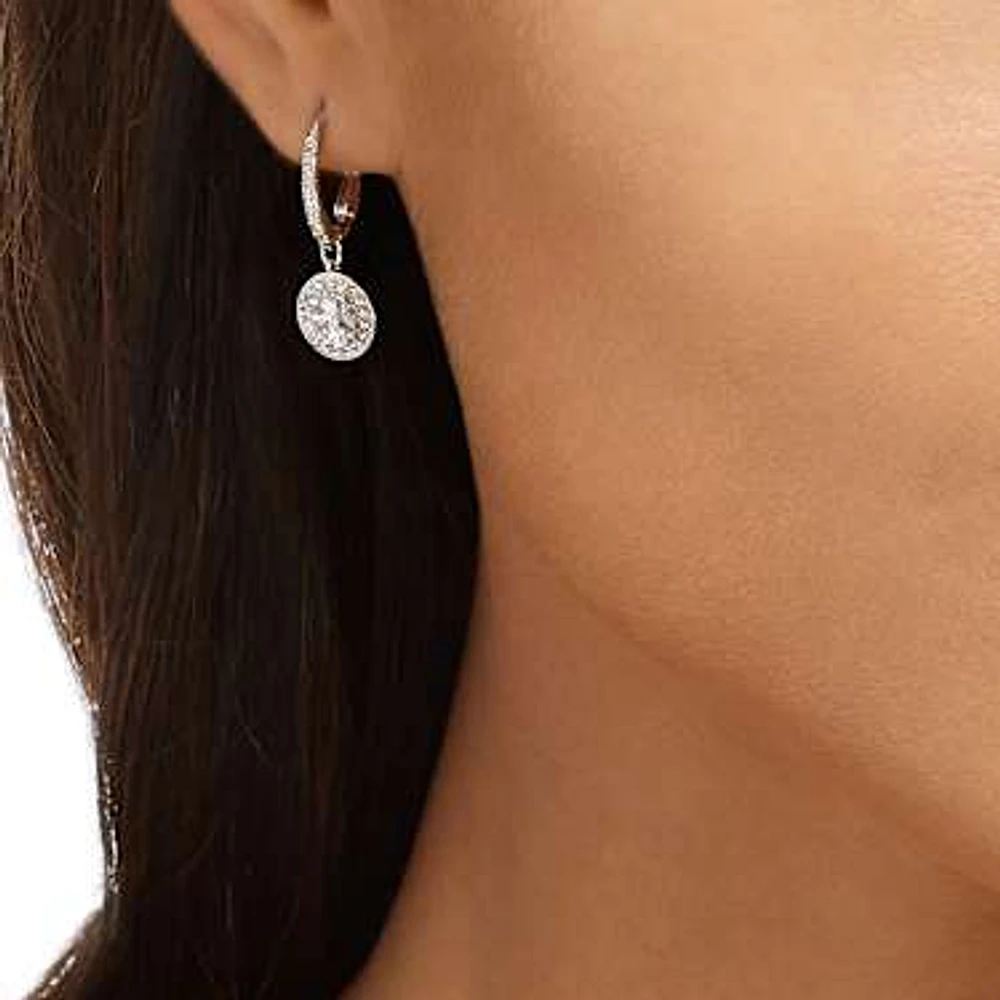 Una Angelic drop earrings, Round cut, White, Rhodium plated by SWAROVSKI