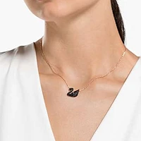 Swan pendant, Swan, Black, Rose gold-tone plated by SWAROVSKI